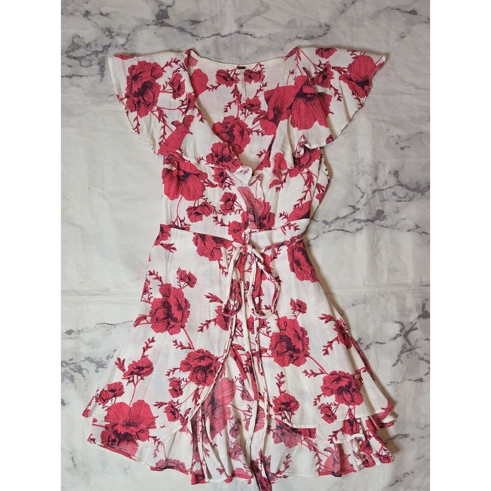 Free People French Quarter Pink Floral Wrap Mini Dress